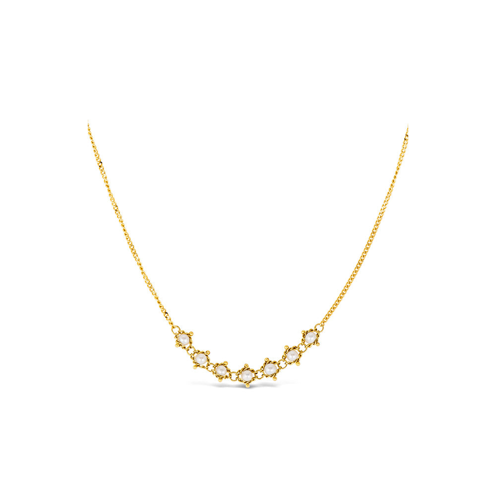 Petite Textile freshwater pearl necklace, approximately 0.65 cts, chain is 18k yellow gold and is ___" long.