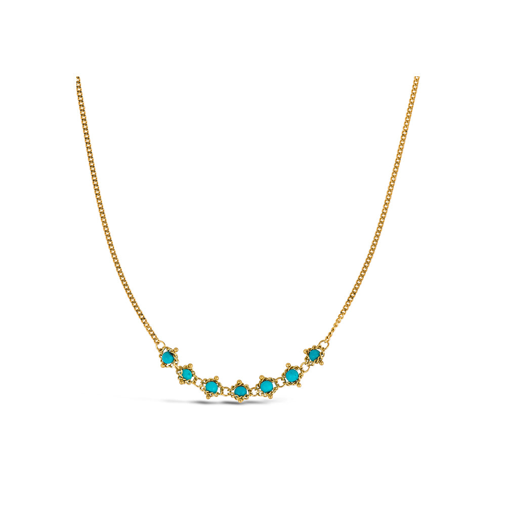 Petite Textile turquoise necklace, approximately 0.7 cttw, chain is 18k yellow gold and is __" long.