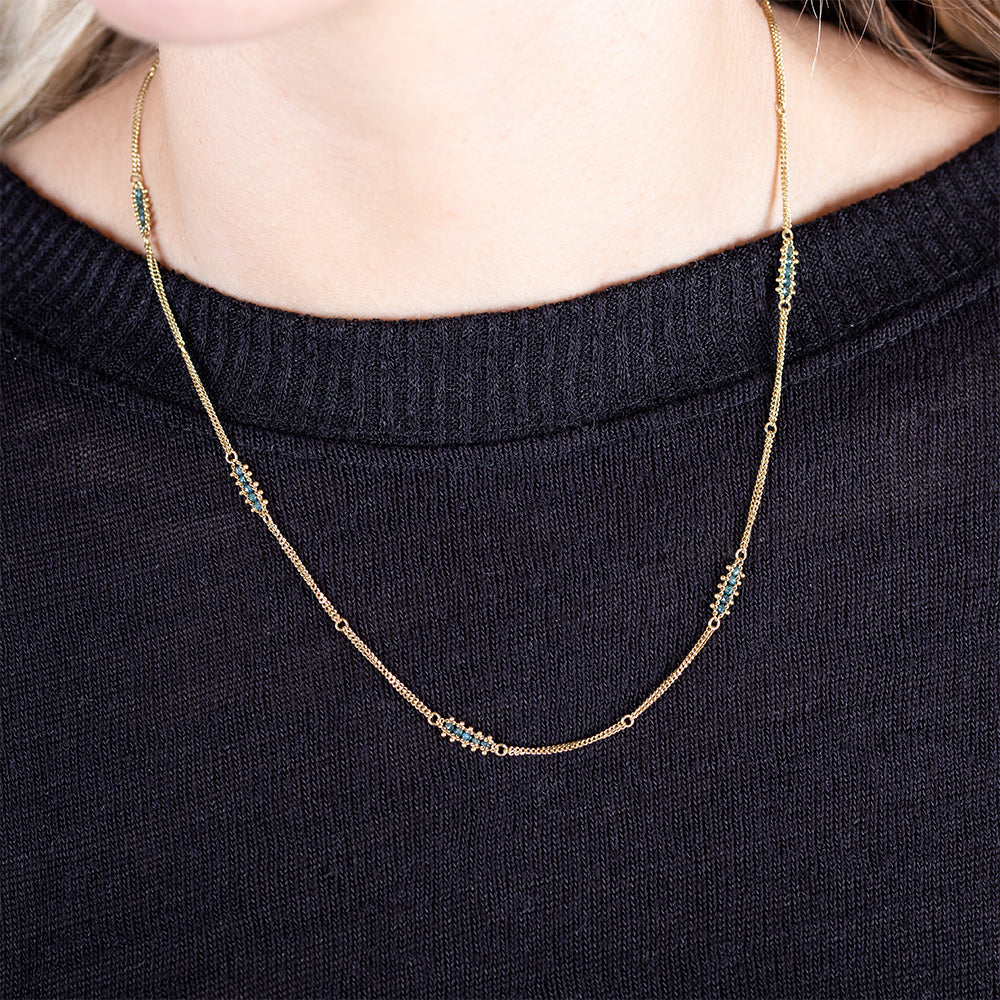Textile Station Double Chain Blue Diamond Necklace