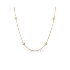 Textile station necklace with freshwater pearls, chain is 18k yellow gold and is 24" long