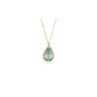 One-of-a-kind pendant with a tear drop-shaped aquamarine, 3.2cts, set in 18k yellow gold with granulation on bail. Pendant is 11/16" long x 7/16" wide (17 x 11mm) on an adjustable (16-18") 18k yellow gold chain.