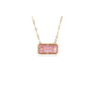 One-of-a-kind necklace with an East/West set morganite in an emerald cut, 4.95 cts, with granulation on the bail and prongs. 18k yellow gold adjustable chain (16″-18″) with lobster clasp.