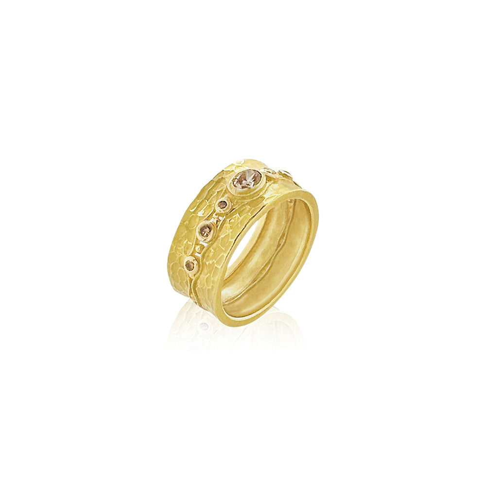 Carved glacier band with champagne diamonds