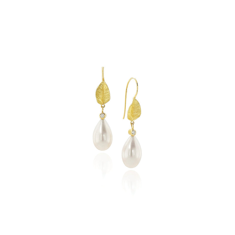 Pear-Shaped Freshwater Pearl Earrings with French Wire Leaf Tops