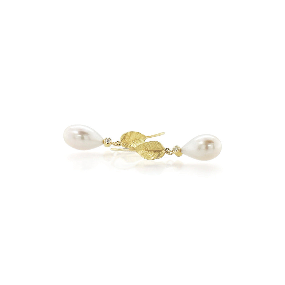 Pear-Shaped Freshwater Pearl Earrings with French Wire Leaf Tops