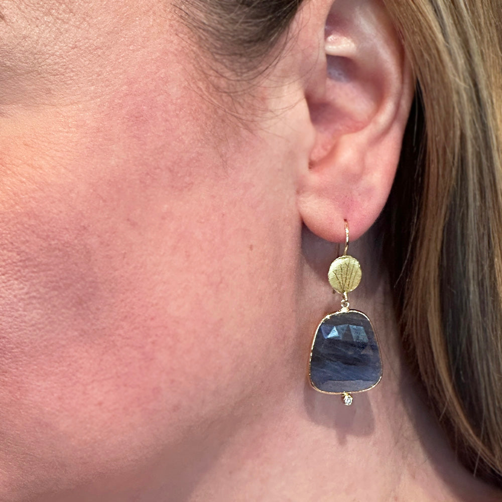 Blue Sapphire Rose Cut Drop Earrings
