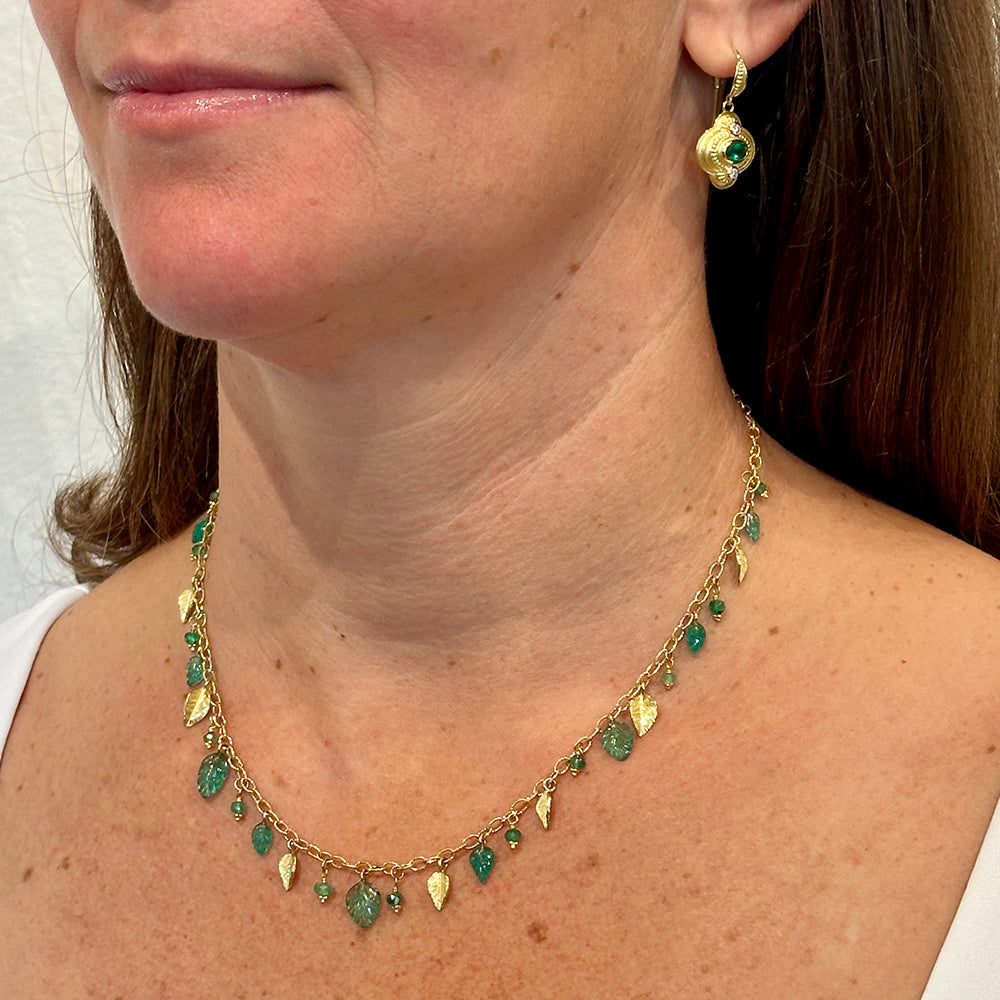 Carved emerald leaf necklace