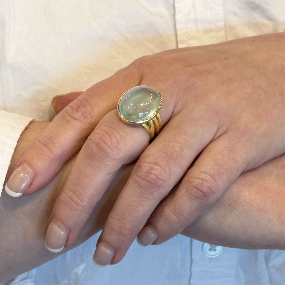 Large Oval Silky Blue Aquamarine Ring