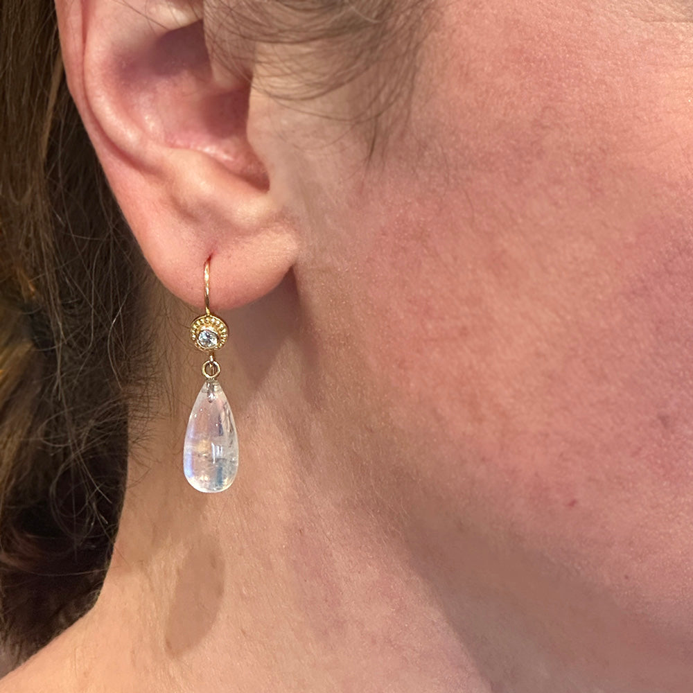 Smooth Tear Drop Shaped Blue Moonstone Earrings