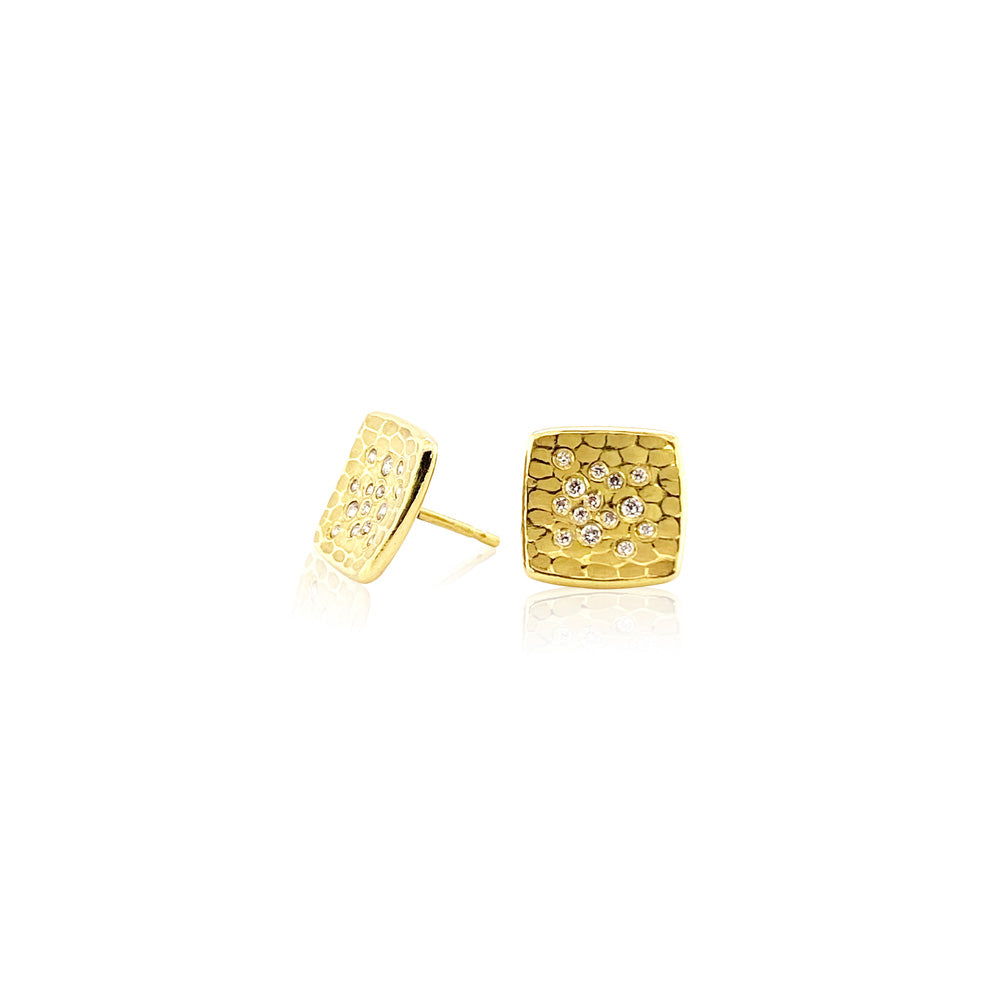 18K Square Glacier Earrings with Surface Set Diamonds
