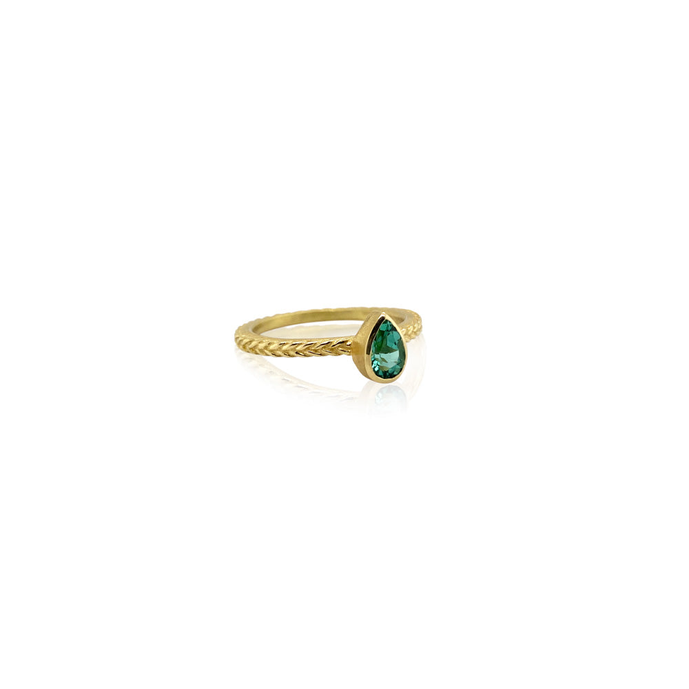 Pear-Shaped Green Tourmaline Ring in 18K