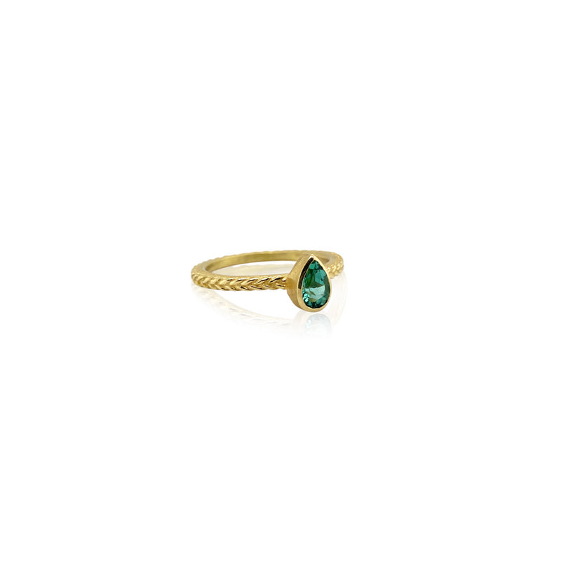 Pear-Shaped Green Tourmaline Ring in 18K