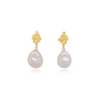 white fresh water pearl and trillium diamond cluster top earrings