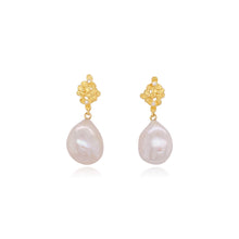 white fresh water pearl and trillium diamond cluster top earrings