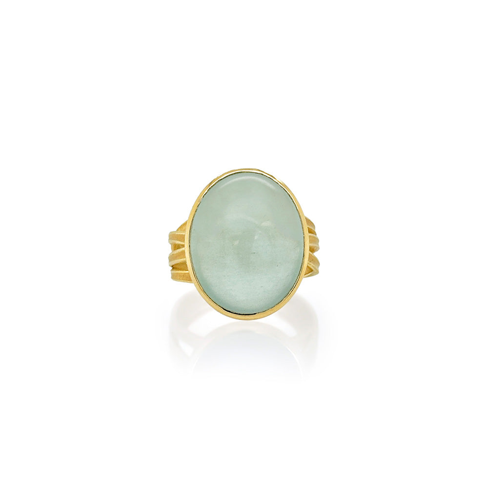 Large Oval Silky Blue Aquamarine Ring