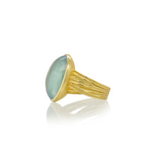Large Oval Silky Blue Aquamarine Ring