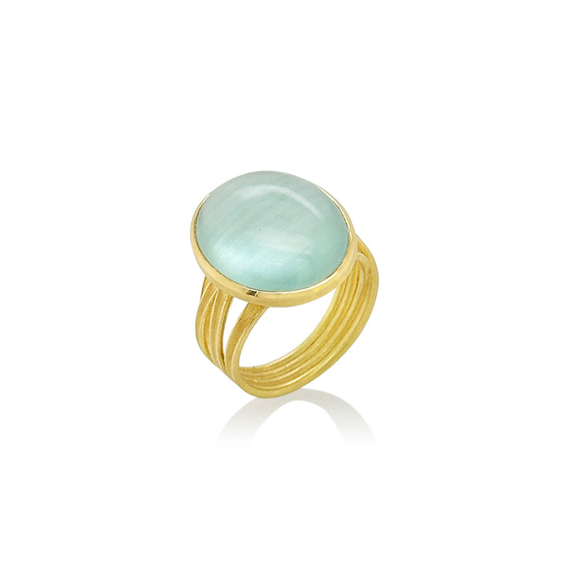 Large Oval Silky Blue Aquamarine Ring