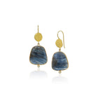 Rose cut blue sapphire drop earrings with tiny diamonds