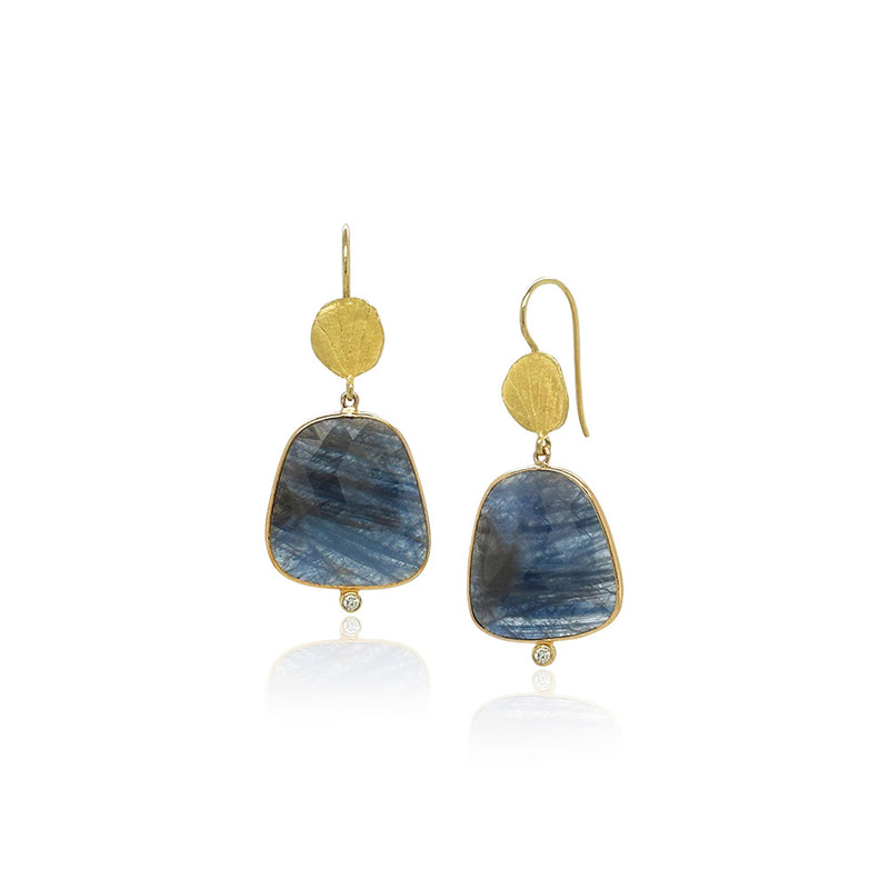 Blue Sapphire Rose Cut Drop Earrings
