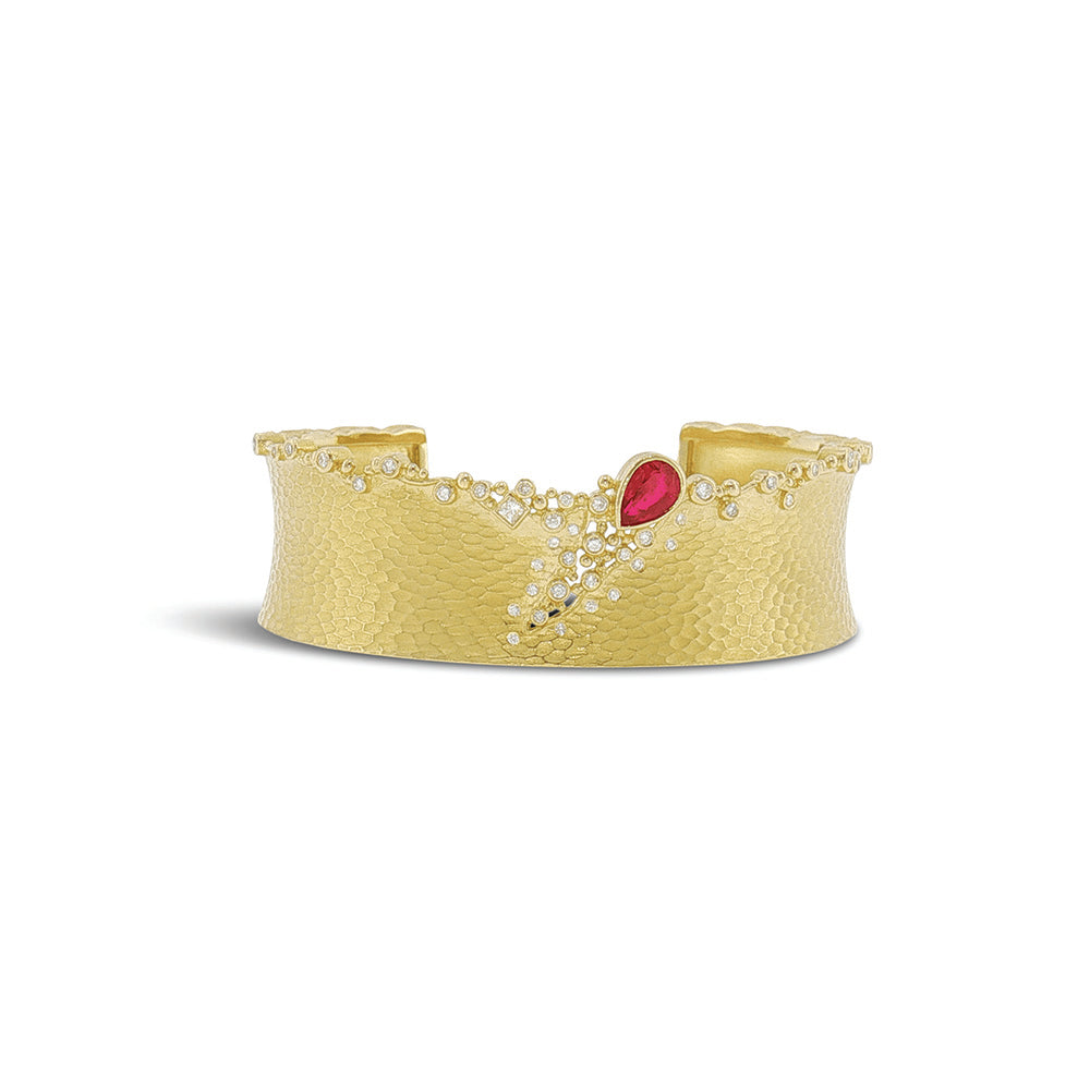 Carved Glacier Cuff Bracelet with Ruby