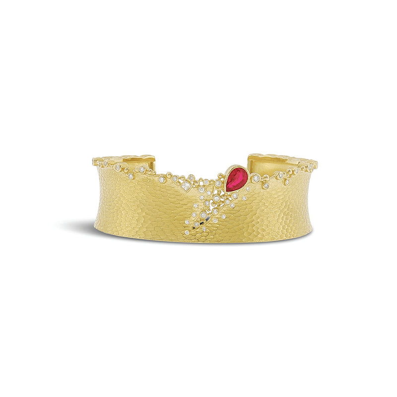 Carved Glacier Cuff Bracelet with Ruby