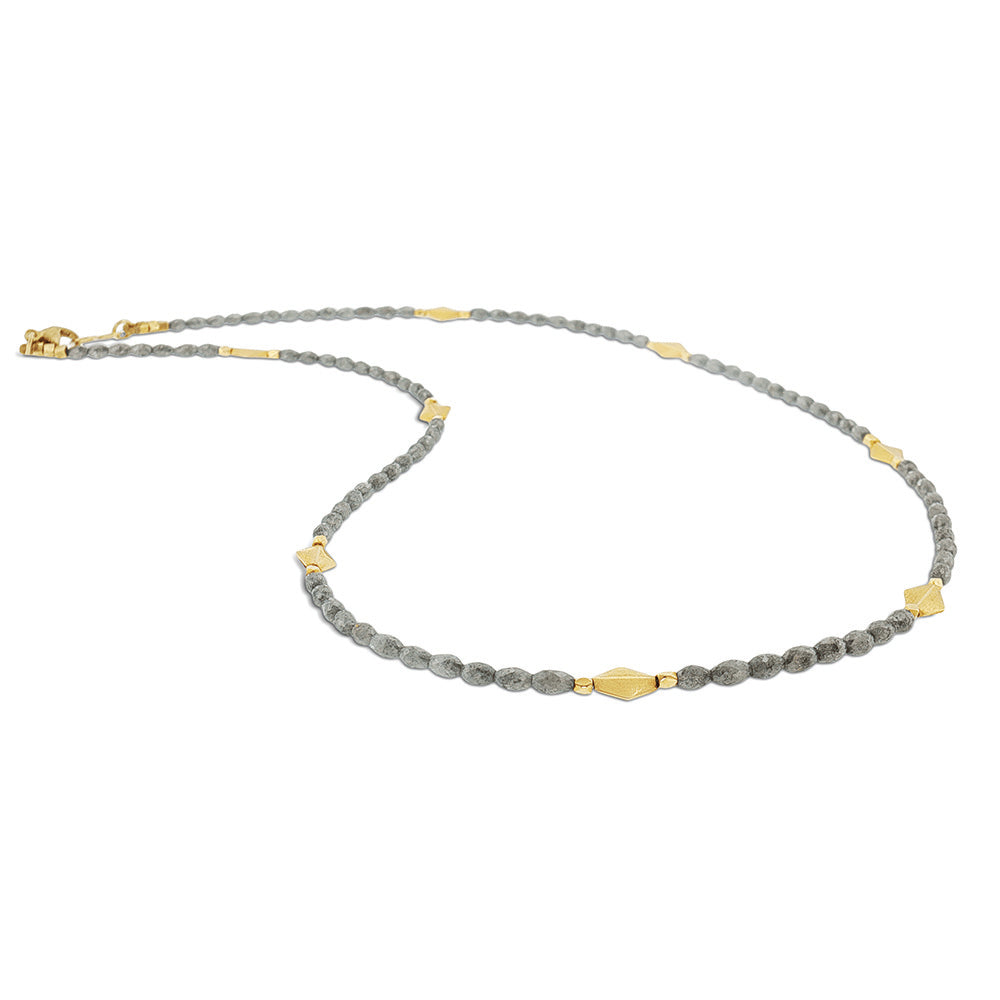 Faceted Oval Grey Diamond Bead Necklace