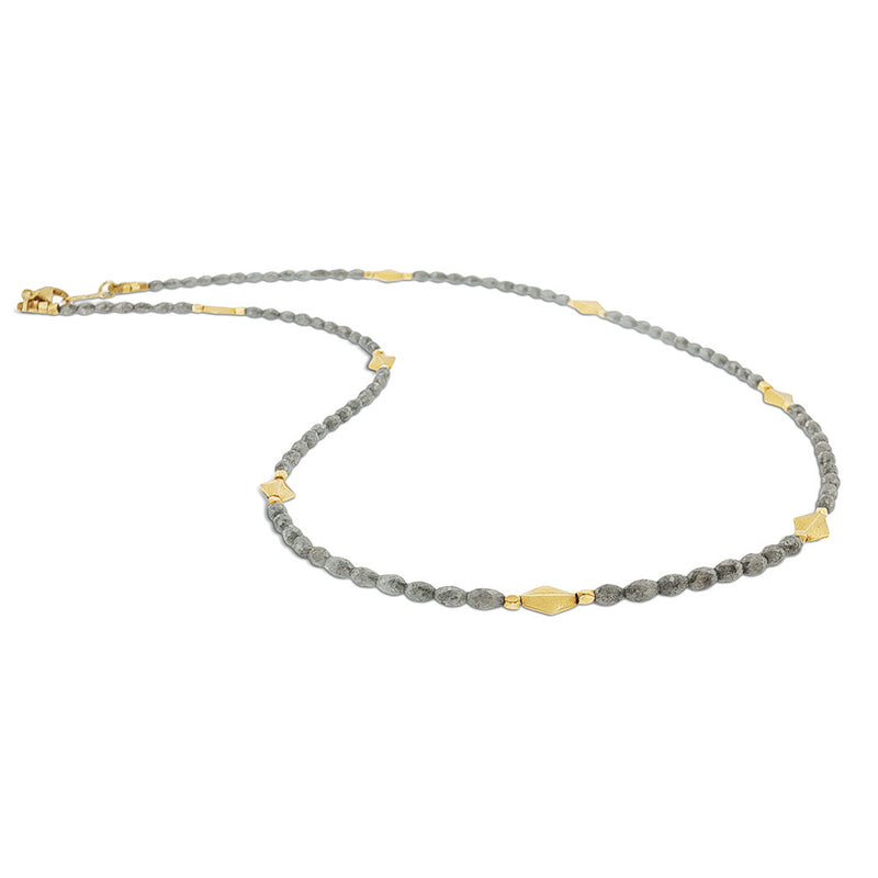 Faceted Oval Grey Diamond Bead Necklace