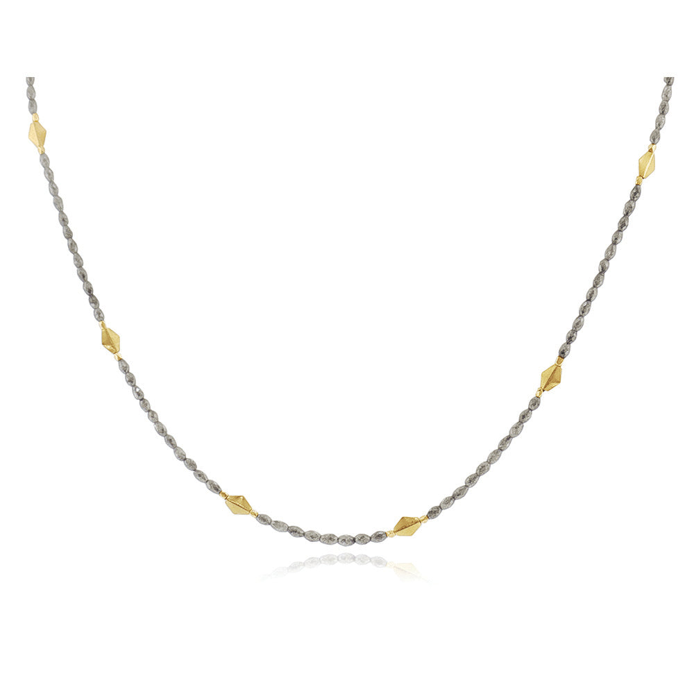 Faceted Oval Grey Diamond Bead Necklace