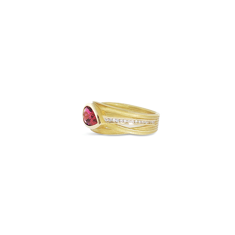 Four Ribbon Ring with Pear-Shaped Red Tourmaline
