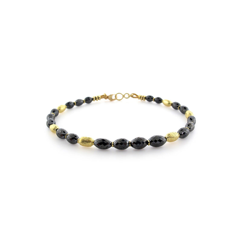 Oval Faceted Black Diamond Bracelet with "Rice" Spacer Beads