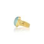 Large Oval, Silky Aquamarine Cabochon 4 Ribbon Ring