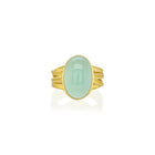Large Oval, Silky Aquamarine Cabochon 4 Ribbon Ring