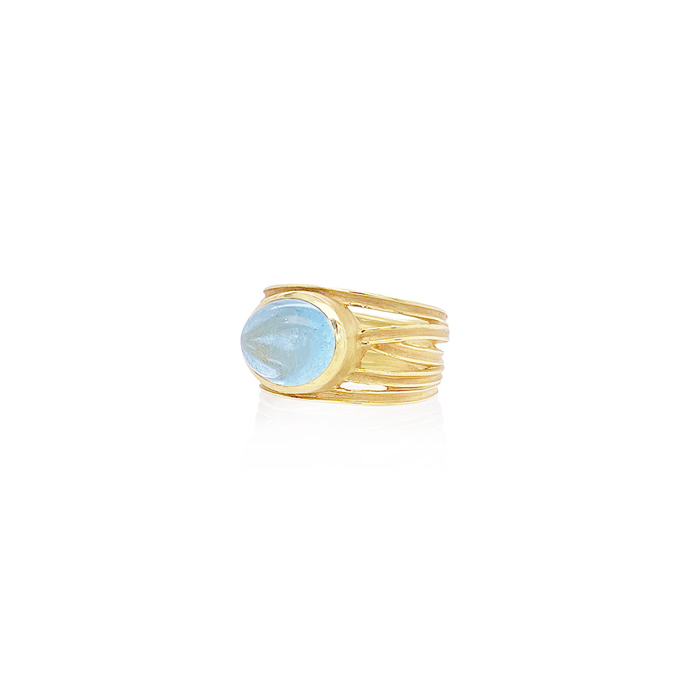 5 Blades Band with Oval Aquamarine Cabochon