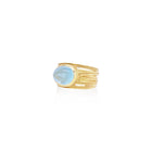 5 Blades Band with Oval Aquamarine Cabochon