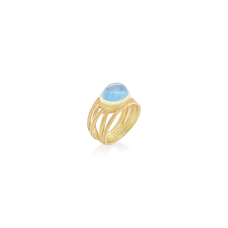 5 Blades Band with Oval Aquamarine Cabochon