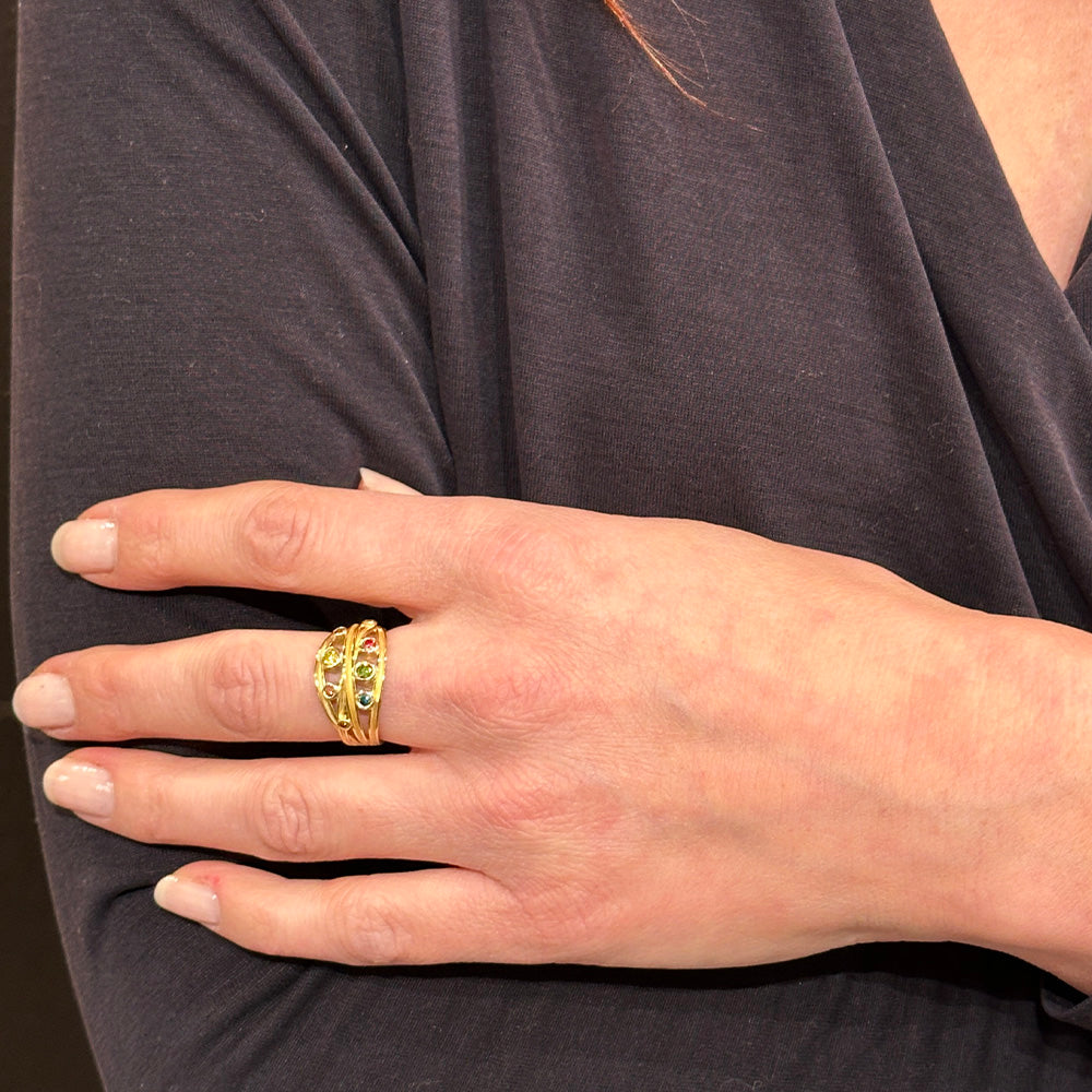 Multi-Wrap Ribbon Ring with Colored Diamonds