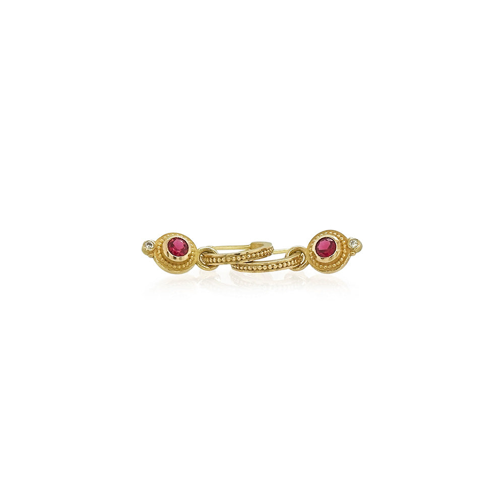 Granulated Hoop Earrings with Removable Ruby Drops