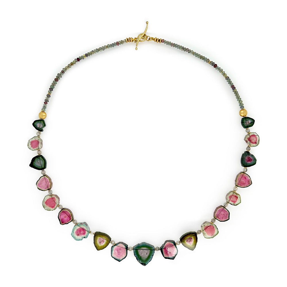 watermelon tourmaline slice necklace