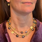 18K Yellow Gold Hammered Chain Necklace with Pearls and Petals