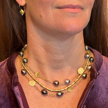 18K Yellow Gold Hammered Chain Necklace with Pearls and Petals
