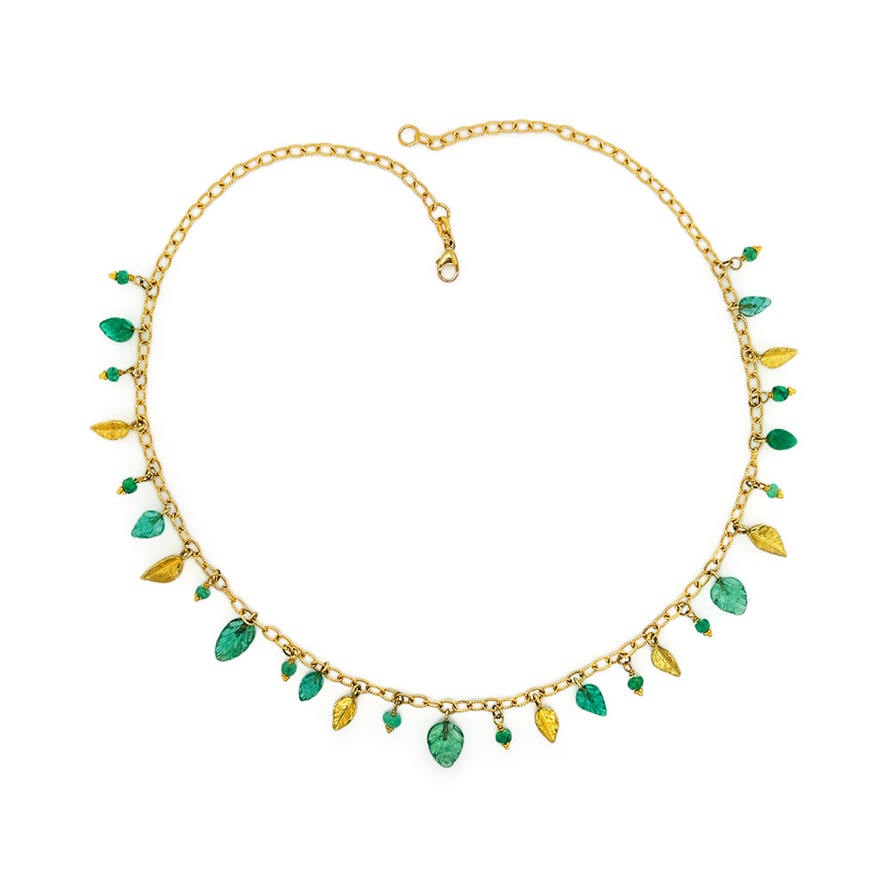 Carved Emerald Leaves Necklace