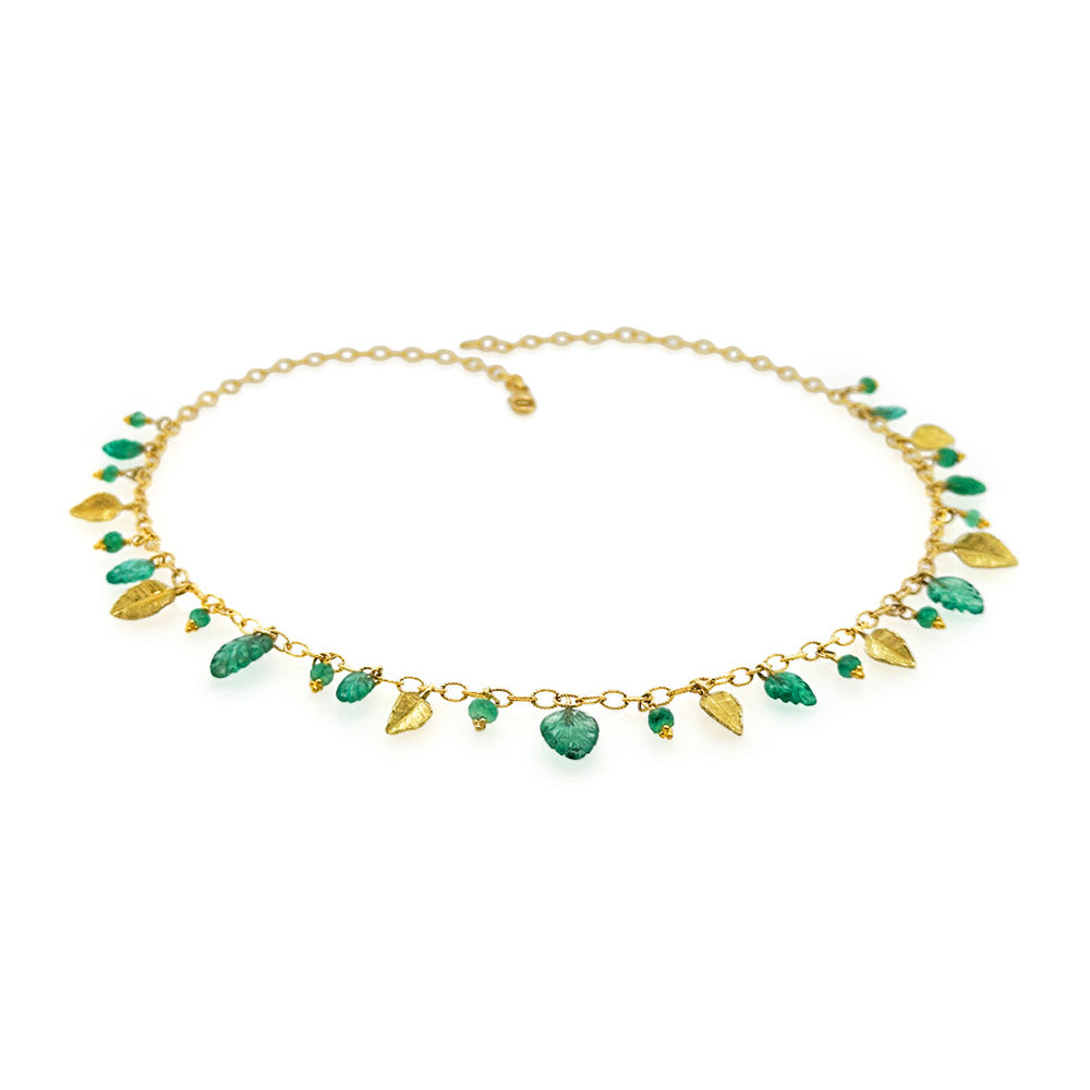 Carved Emerald Leaves Necklace