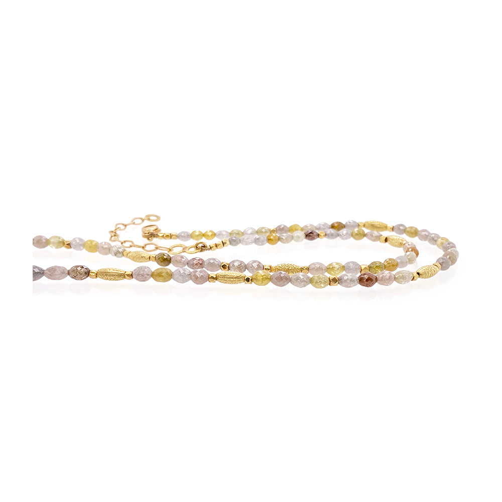 Natural Diamond Necklace with Oval Faceted Beads