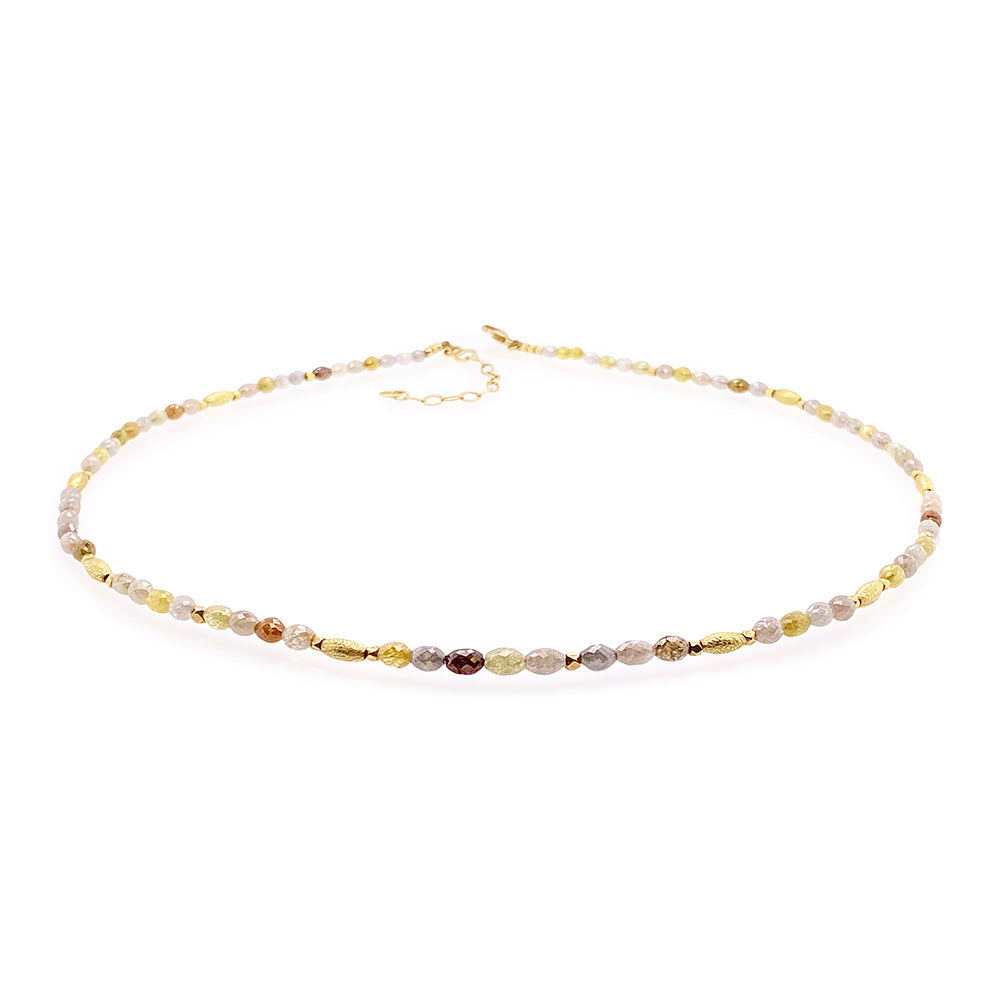 natural diamond necklace with oval faceted beads