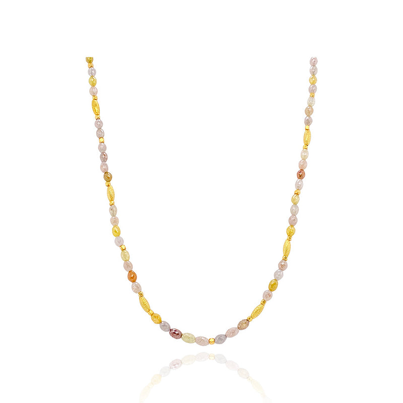 Natural Diamond Necklace with Oval Faceted Beads