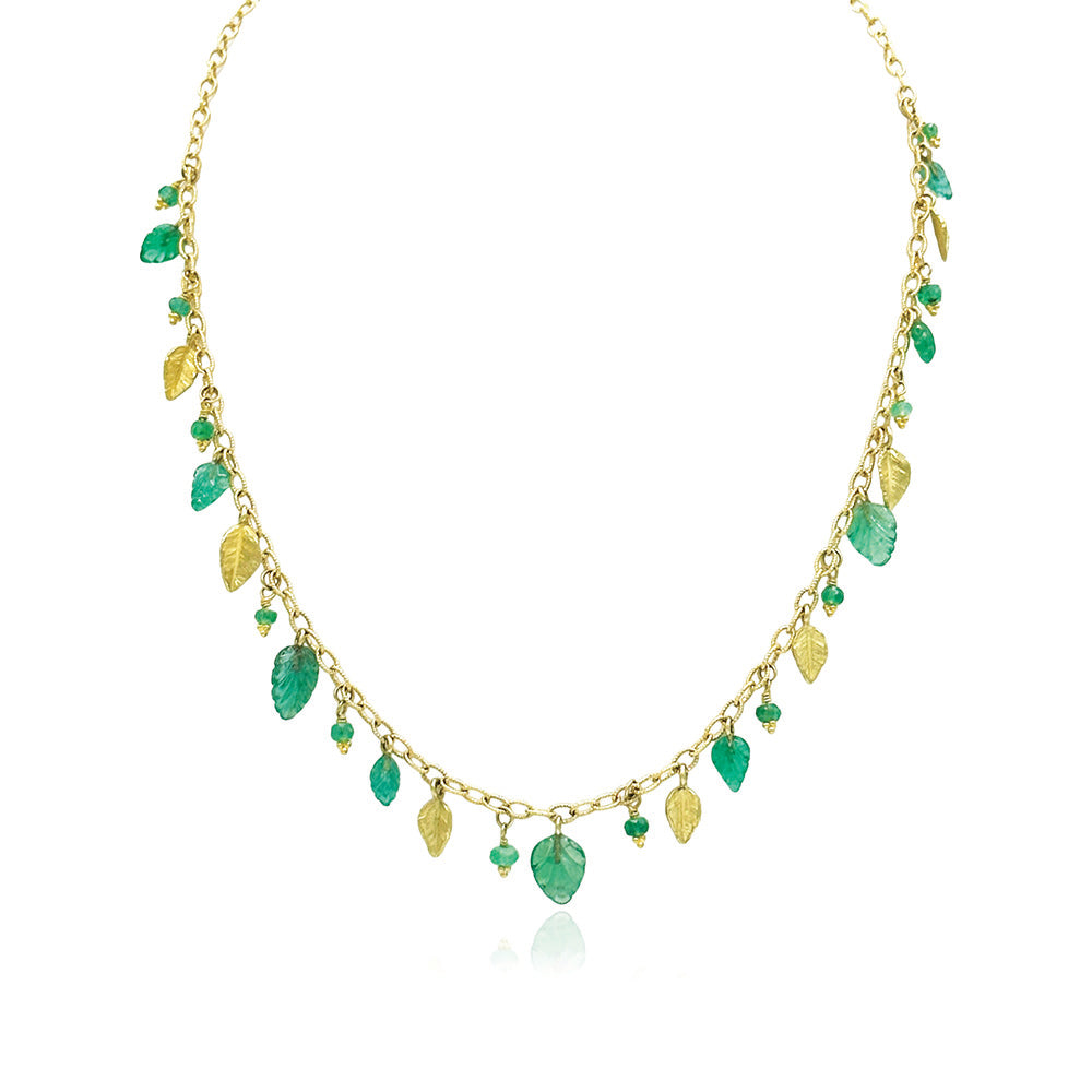 carved emerald leaf necklace