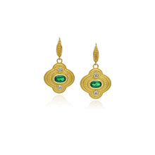 stepped quatrefoil earrings with emeralds and diamonds