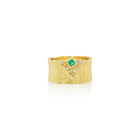 Carved Glacier Ring with Princess Cut Emerald and Diamonds