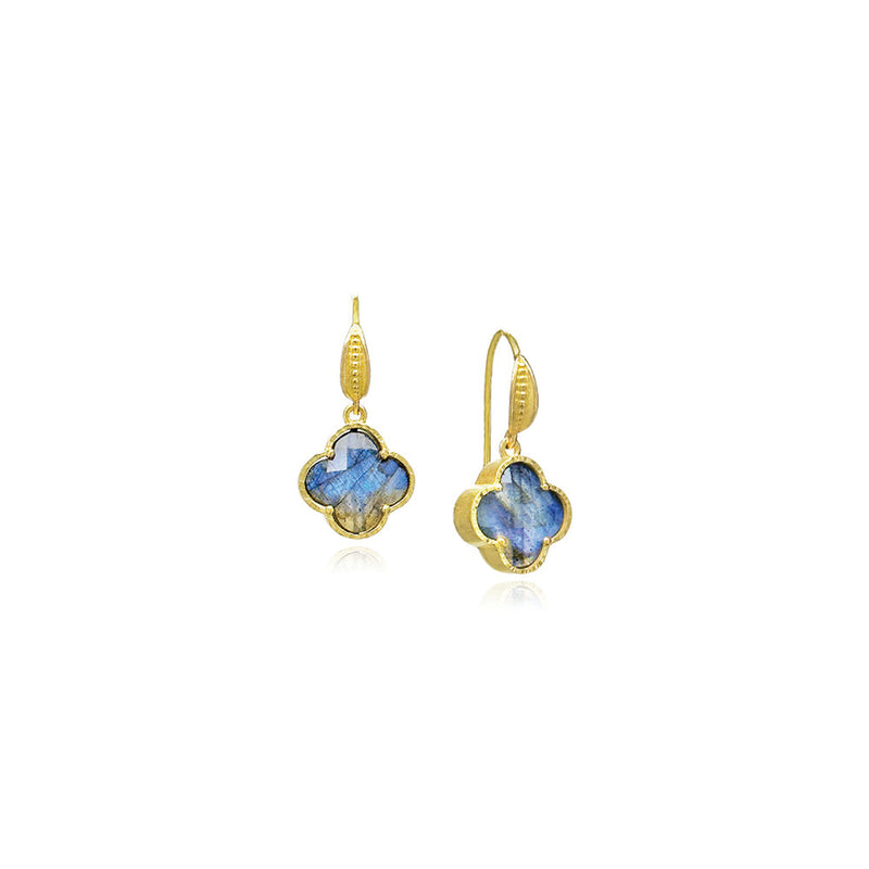 Small Clover Shaped Labradorite Drop Earrings