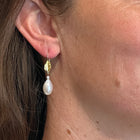 Pear-Shaped Freshwater Pearl Earrings with French Wire Leaf Tops